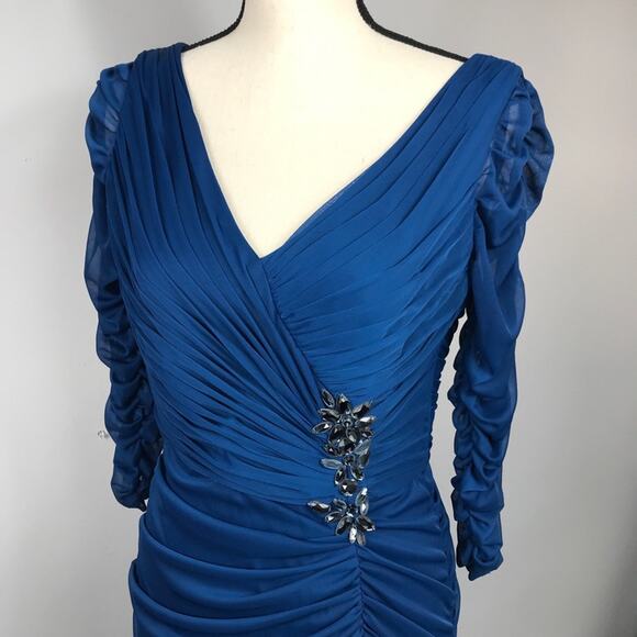 Adrianna Papell Occasions Blue Rushed Gown Dress  Jewels size 6 - Picture 6 of 14